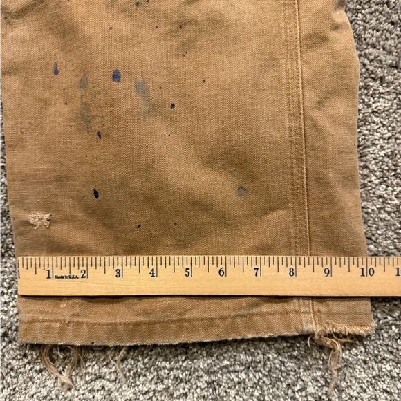 Carhartt Double Knee Bib Overalls Mens 40x32* BRN Canvas Workwear Paint Splatter - Picture 7 of 16